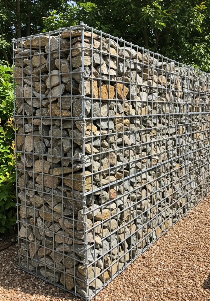 Stone and Wire Gabion Fence