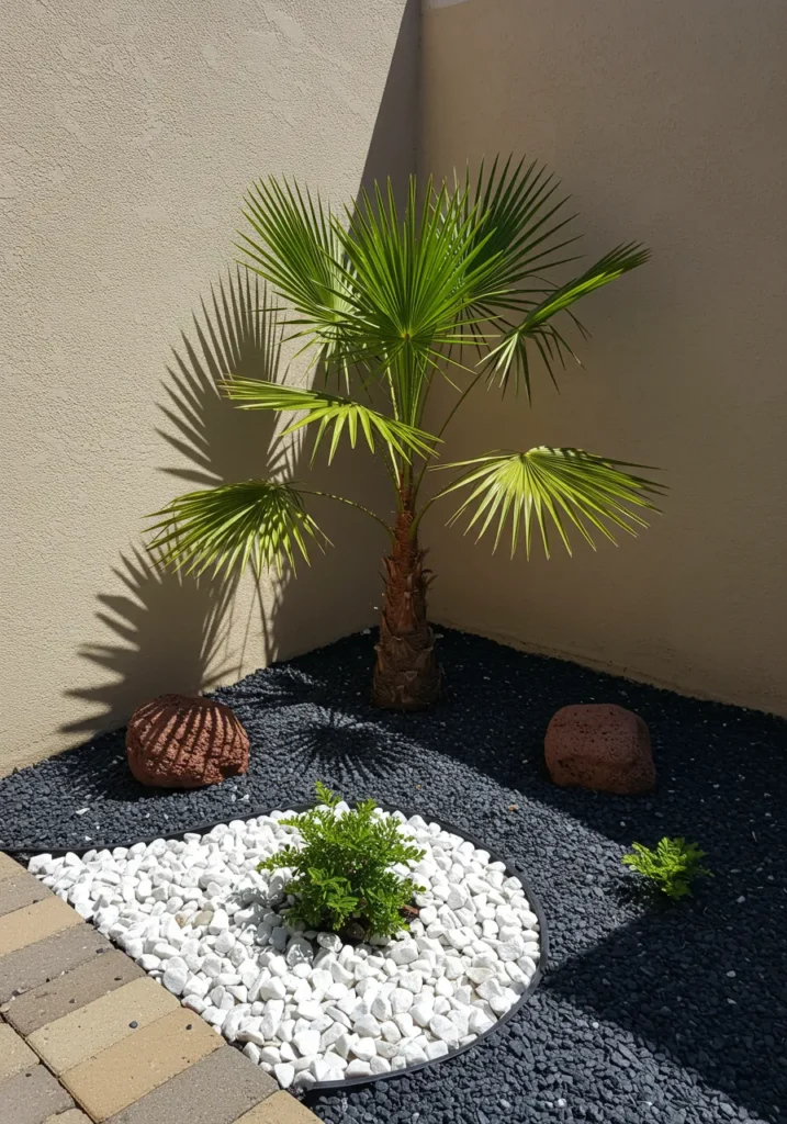 Tropical Oasis with Rocks and Palms