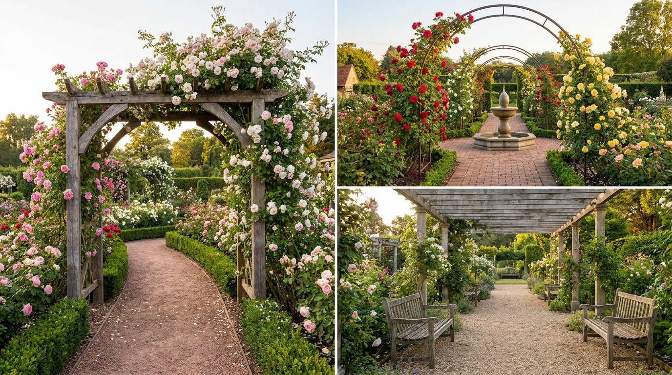 14 Stunning Rose Garden Designs With Arches & Pathways