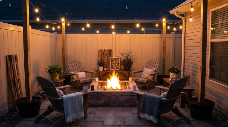 10 Fire Pit Patio Ideas for a Cozy Small Backyard with String Lights